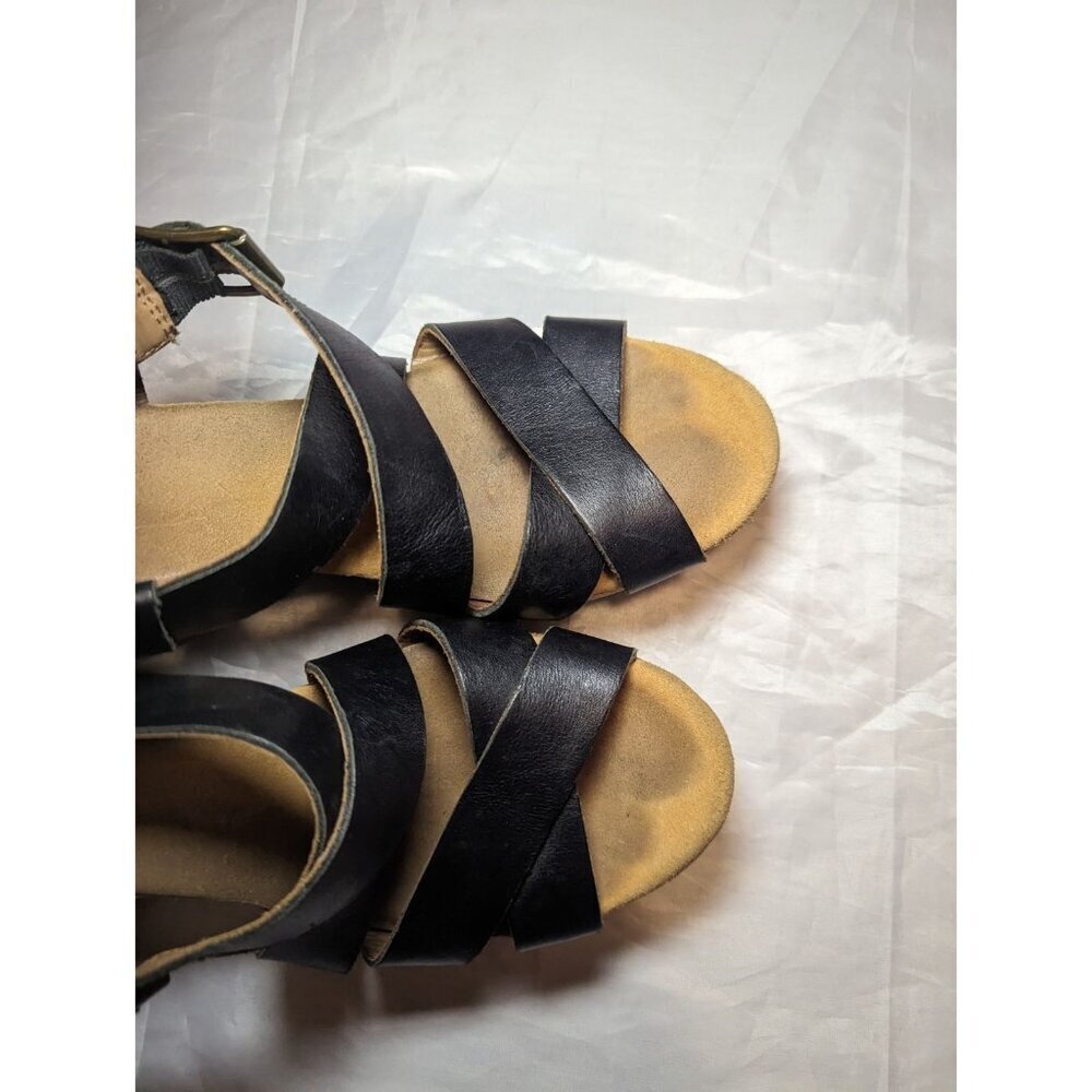 Clarks Artisan Black Leather Cork Platform Wedge Sandals Size 9m - Picture 9 of 16